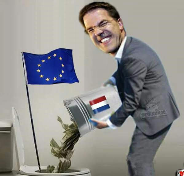 Rutte die geld in de EU plee mietert